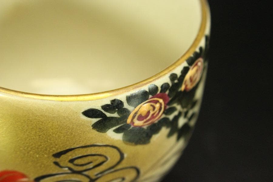 九谷焼 御香茶器 急須 碗 色絵 金彩 錦泉作 木箱付(メ1333)