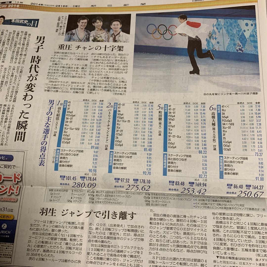 羽生結弦　2014 ソチ五輪　新聞