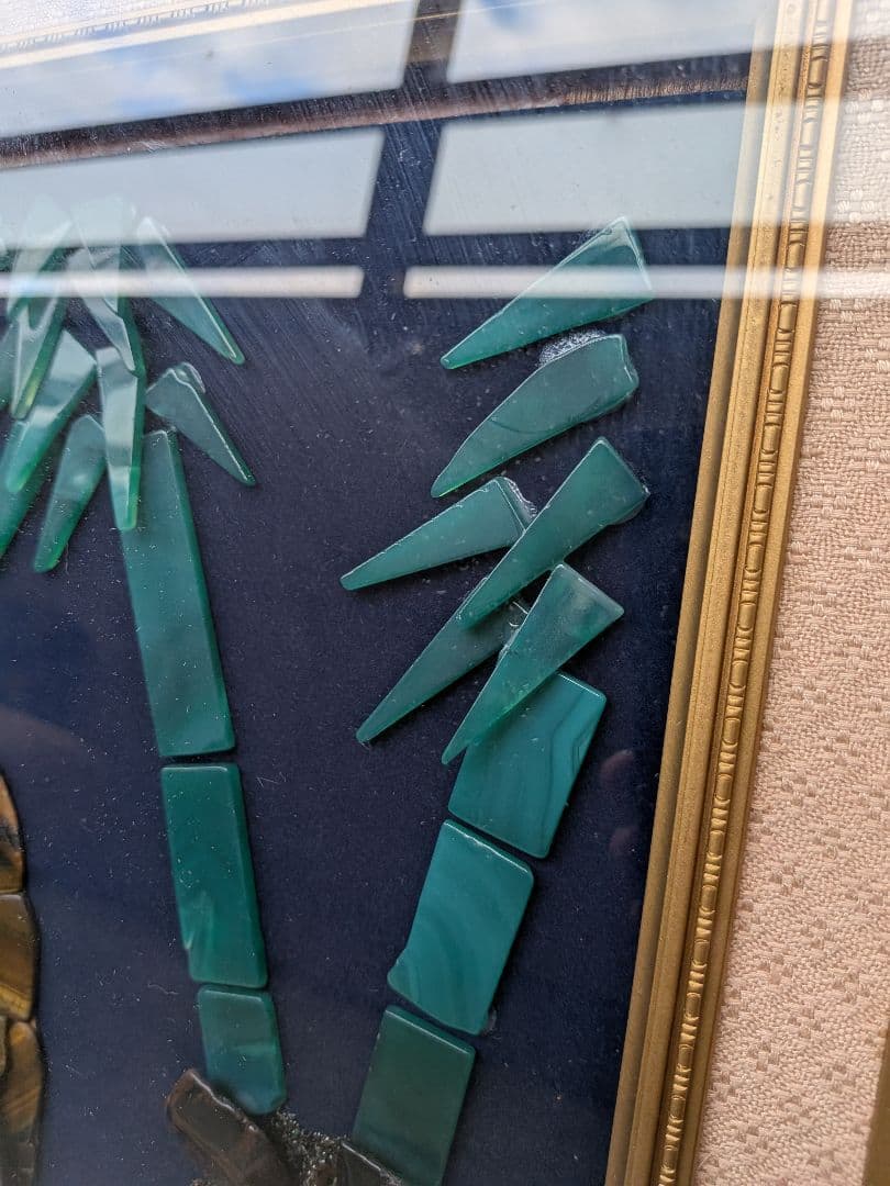 天然石虎アート作品 大きなサイズ　宝石画　タイガーアイ 縁起物！