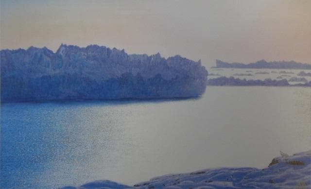 三谷祐資、【グリーンランド氷山】、希少な画集画、新品高級額・額装付