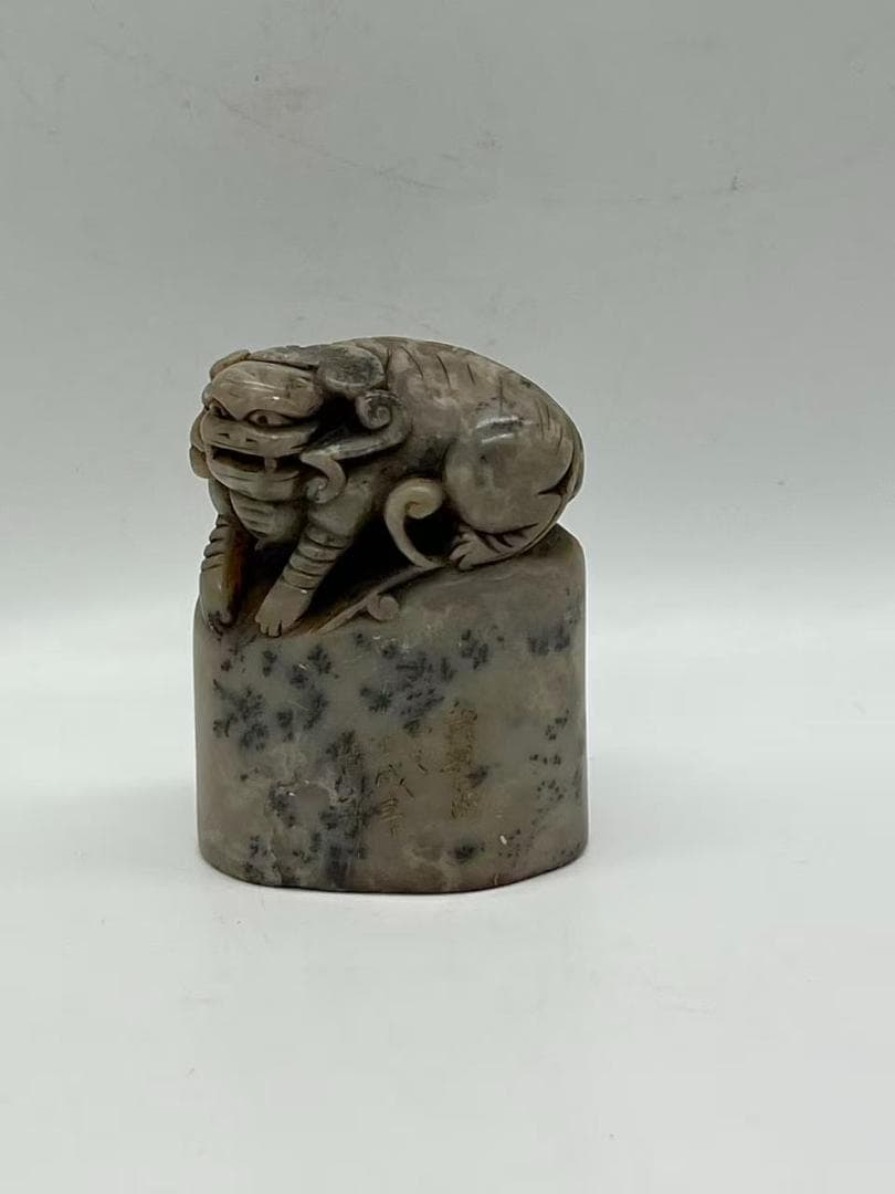 清時代 寿山石印 神獸鈕 巴林石印 印文【墨香龍神】 篆刻印鑑 (F-242)