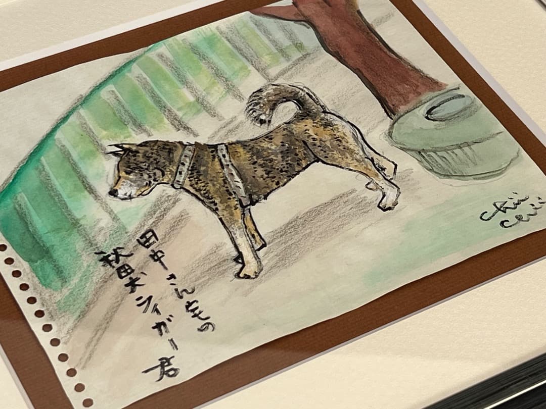 水彩画　地井武雄さん　テレ朝ちい散歩　犬　原画絵手紙　世田谷区喜多見【匿名配送】
