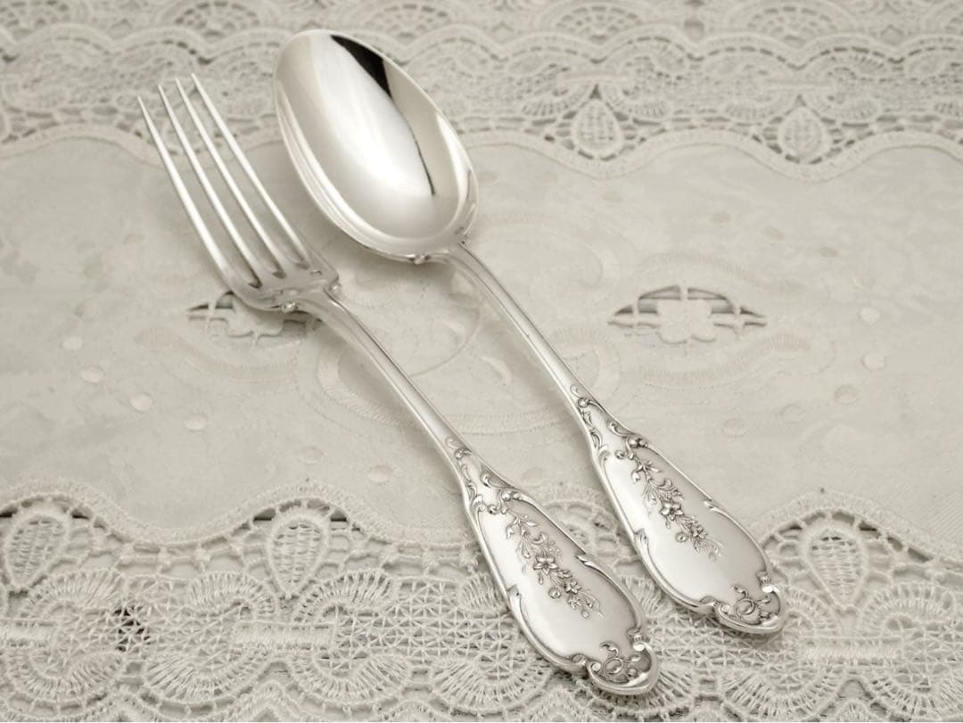 極上品 フランス アールヌーボー期 純銀無垢 スプーン&フォークセット ③