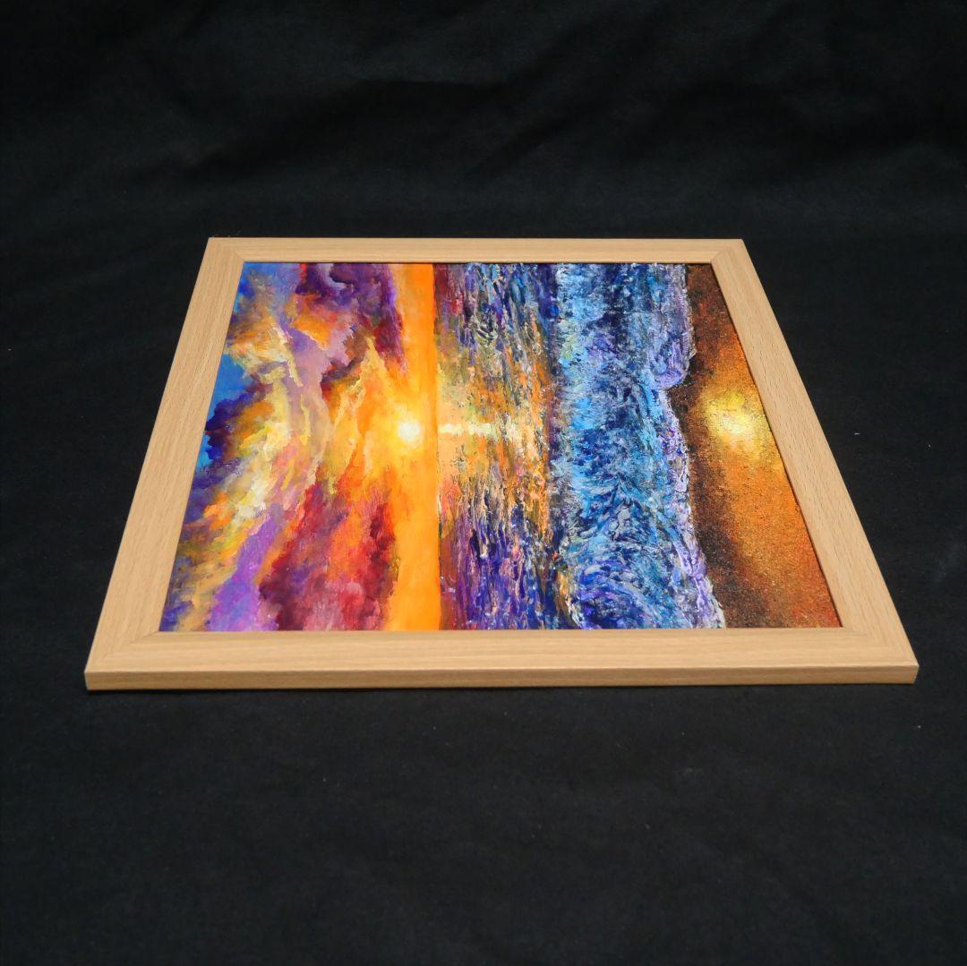 油絵 油彩 油彩画 絵 絵画 【水平線に沈む夕日】