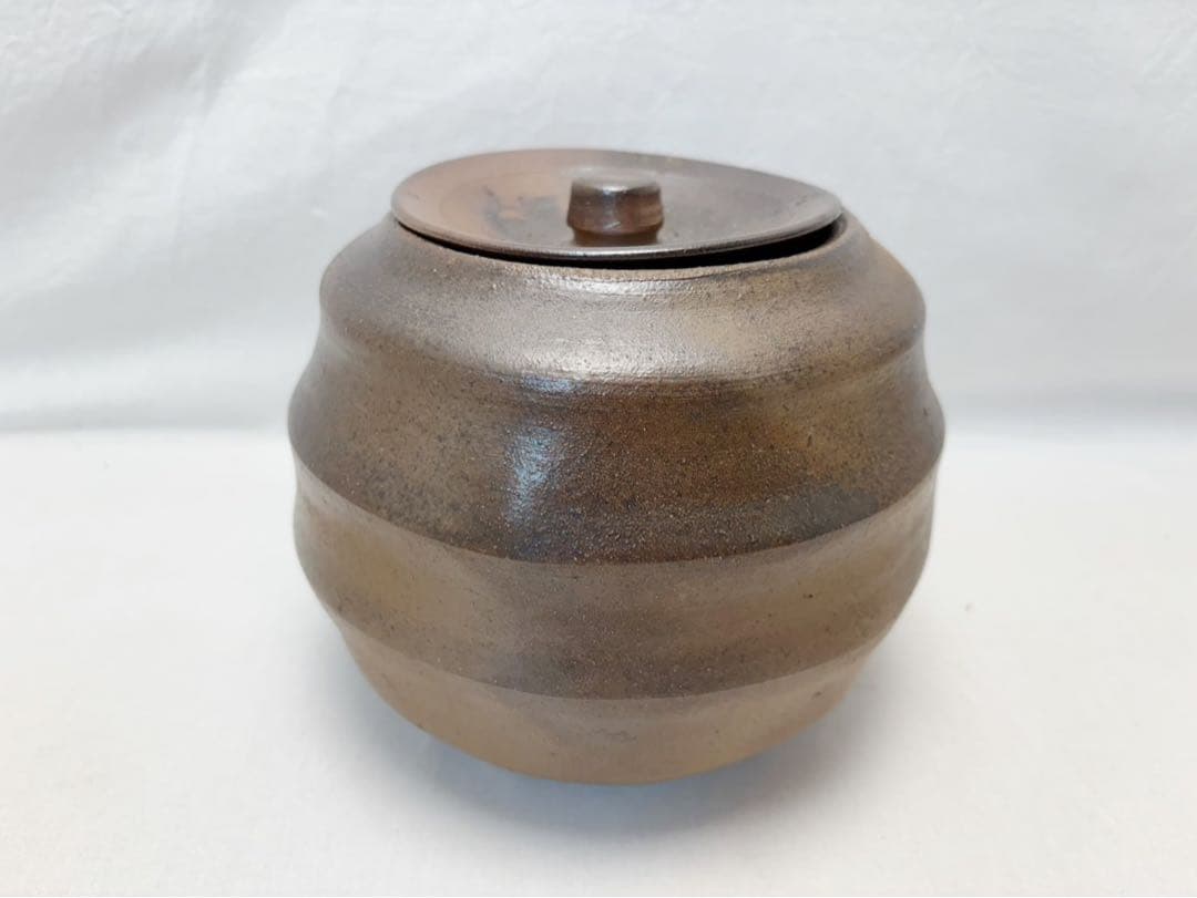 未使用 茶道具 小山岑一造 花ノ木窯 芋頭 備前焼 水指 水差し 陶印 栞 共箱