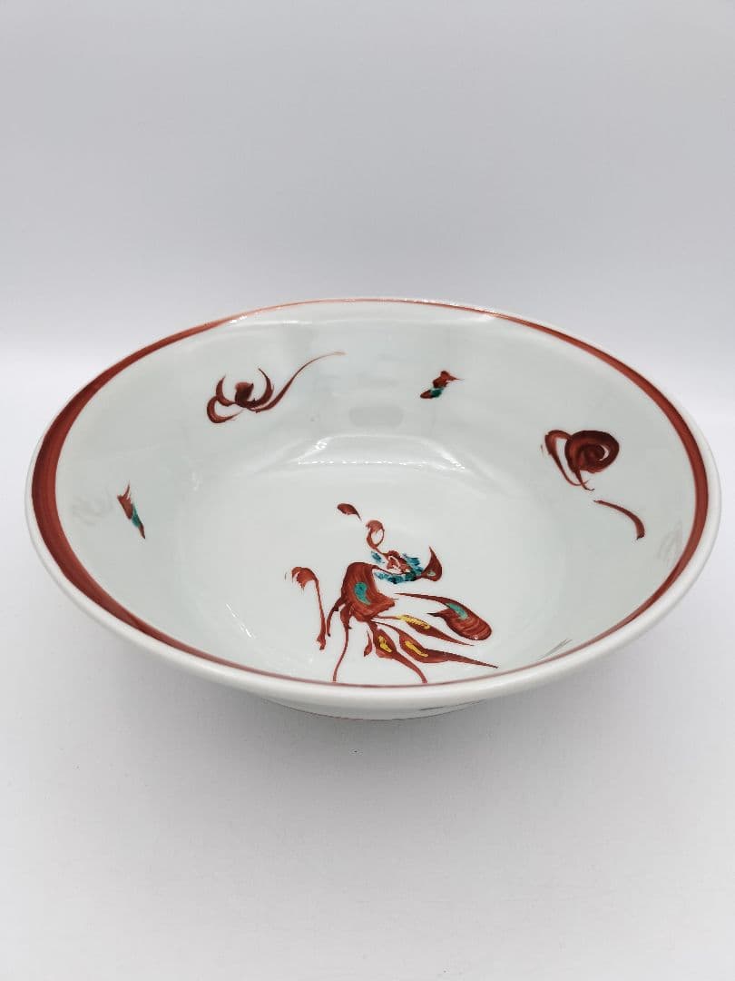 b45 菓子鉢 赤絵鳳凰文 廣永窯 坪島土平 木箱 茶道具 菓子器　古物