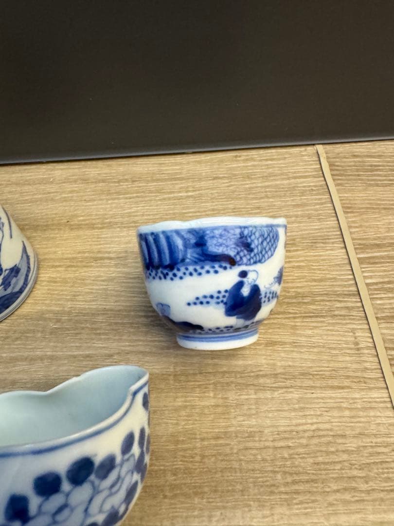 1524 染付青花　湯冷し1  蓋置1  湯呑1