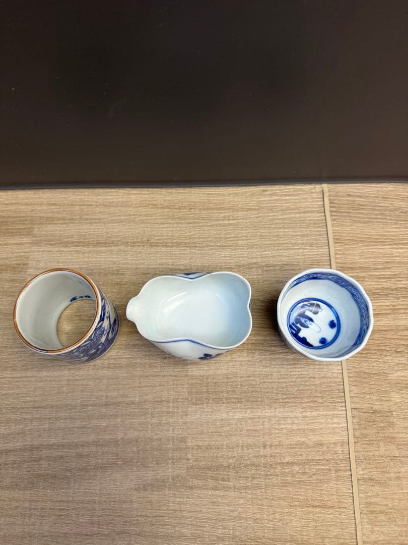 1524 染付青花　湯冷し1  蓋置1  湯呑1