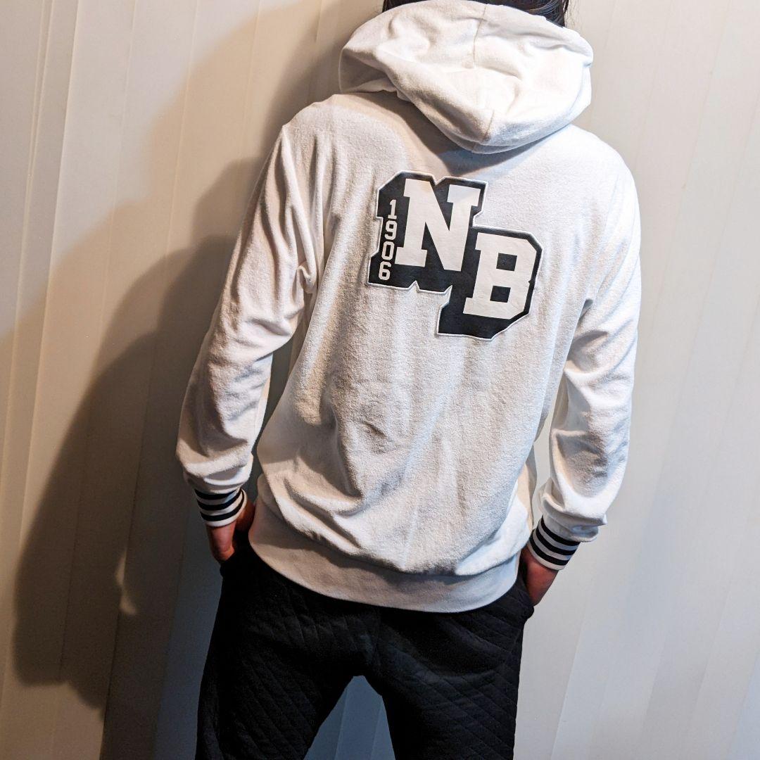 ニューバランス　ゴルフ　フルジップ　パーカー　パイル地　ボーダー　ジャケット　白