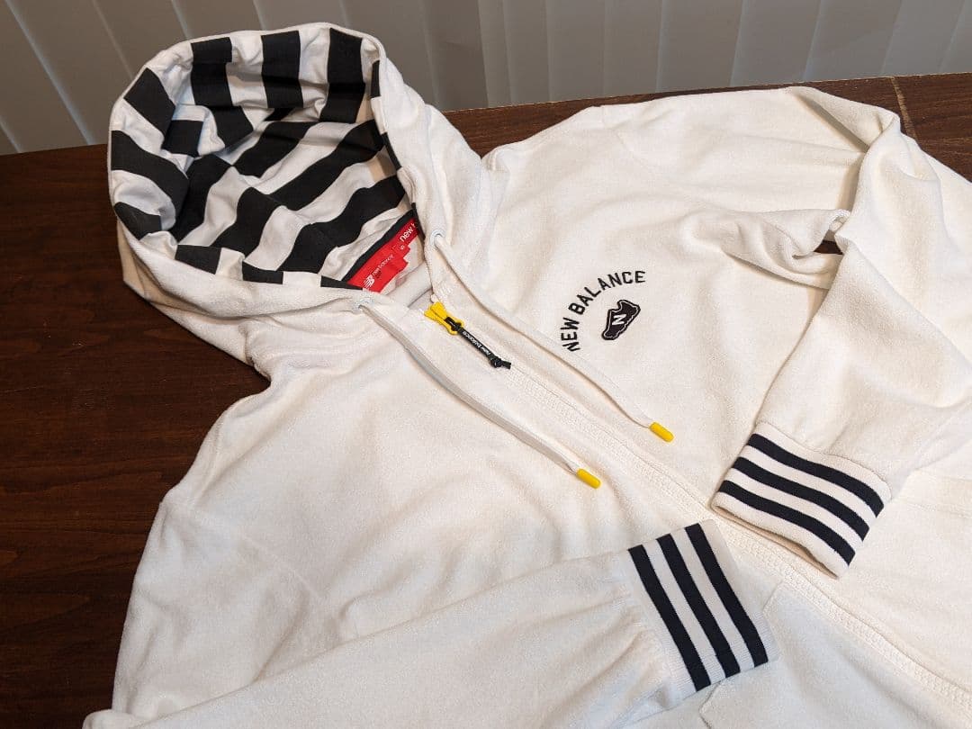 ニューバランス　ゴルフ　フルジップ　パーカー　パイル地　ボーダー　ジャケット　白