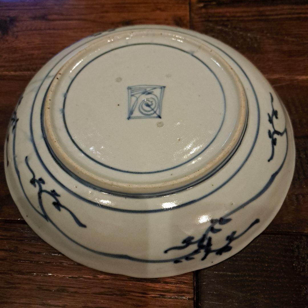 古伊万里　6寸皿　染付　角福　5客　呉須　五弁花　ブルー　有田焼