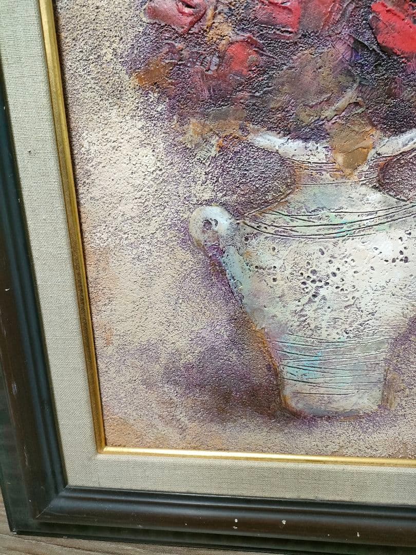 伊藤順一　紅いバラ　額装　油絵　油彩画