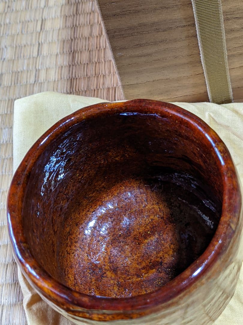 ⭐大樋焼 九代 大樋長左衛門 飴釉 筒茶碗 茶道具 アンティーク 骨董品