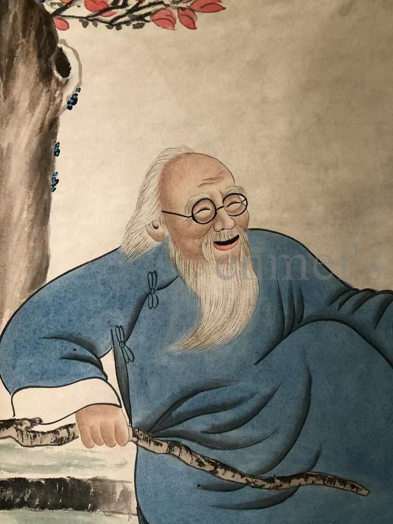 中国古美術・純手描き四尺人物掛軸・国画・斉白石印款・肉筆・宣紙・茶道・文房置物