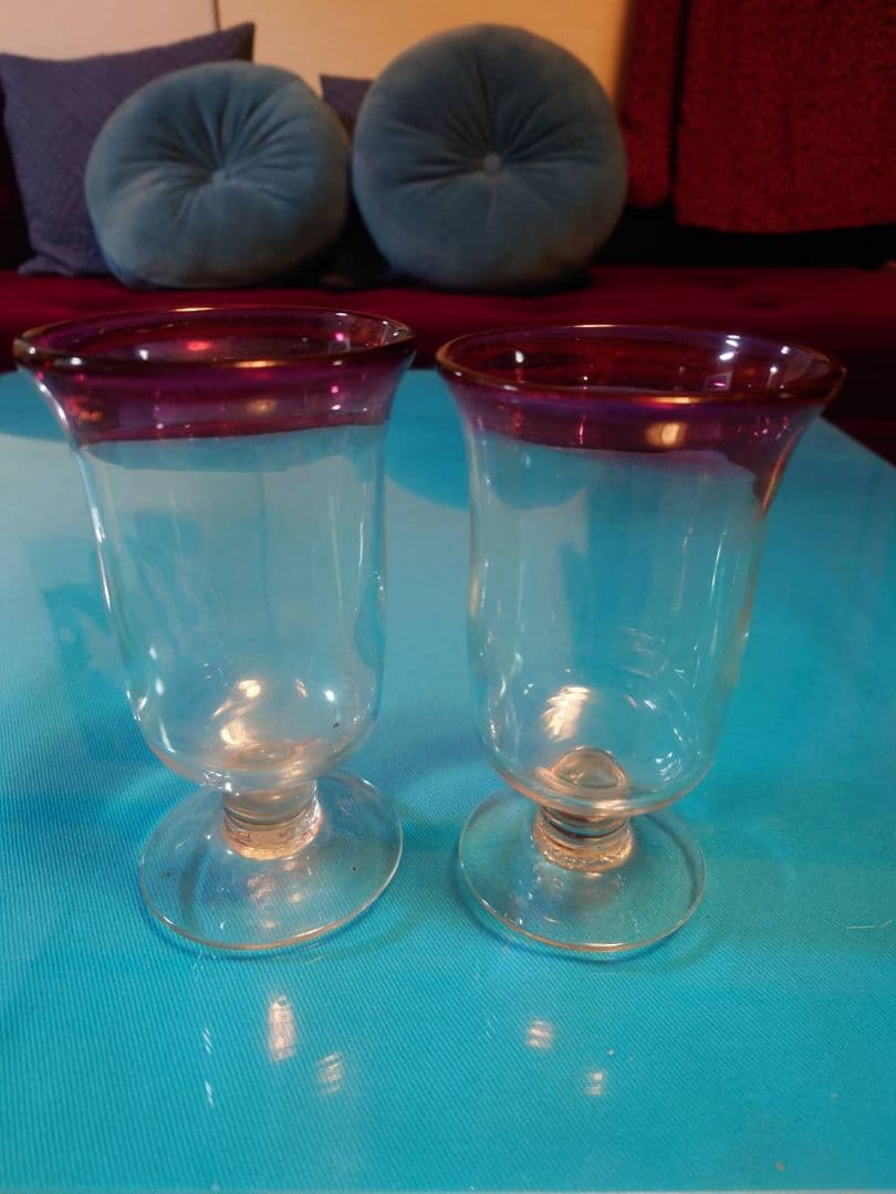 氷コップ 乳白色 吹きガラス 大正ロマン レトロ 赤 5個セット