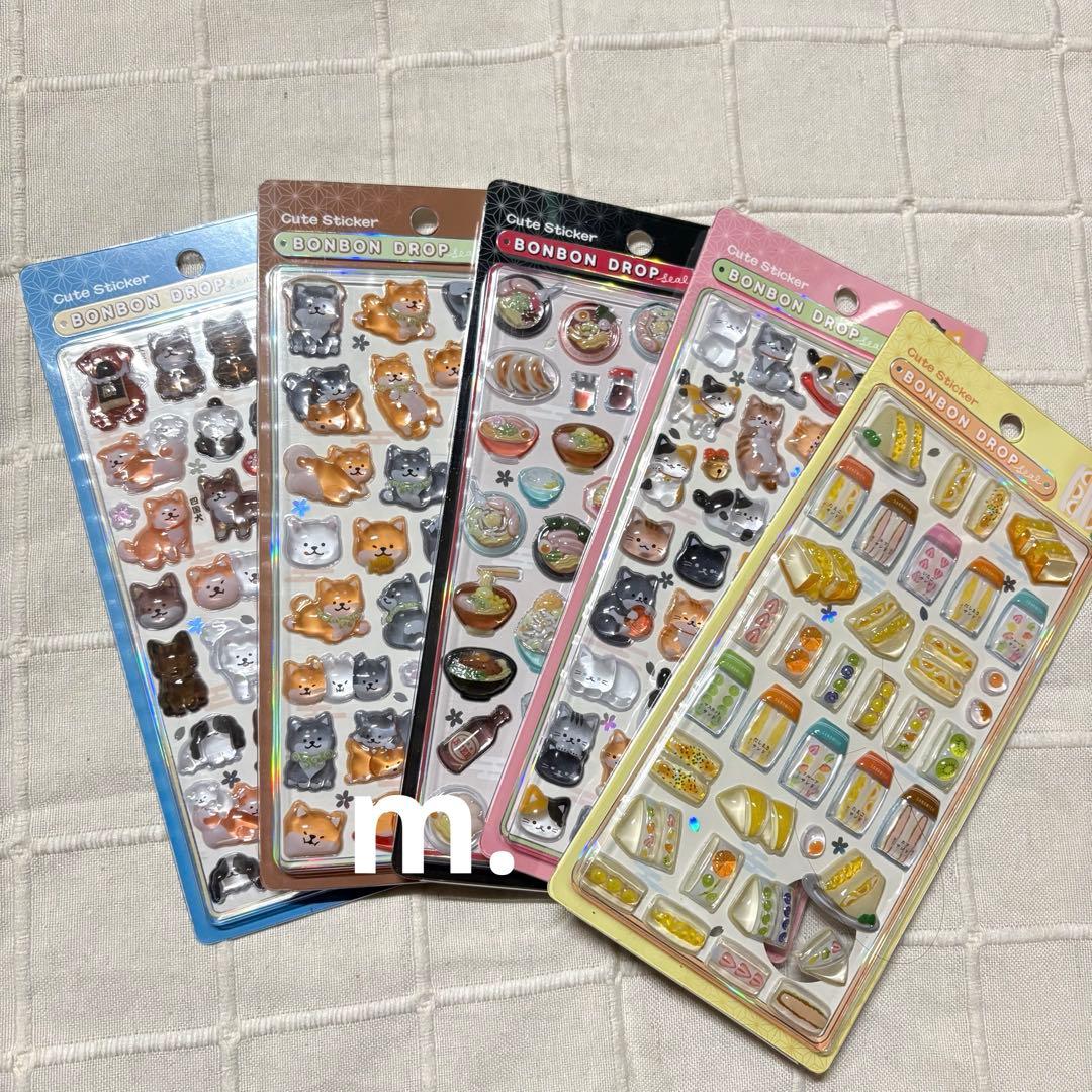 たまごサンド　ラーメン　柴犬　猫　和柄　ボンボンドロップシール