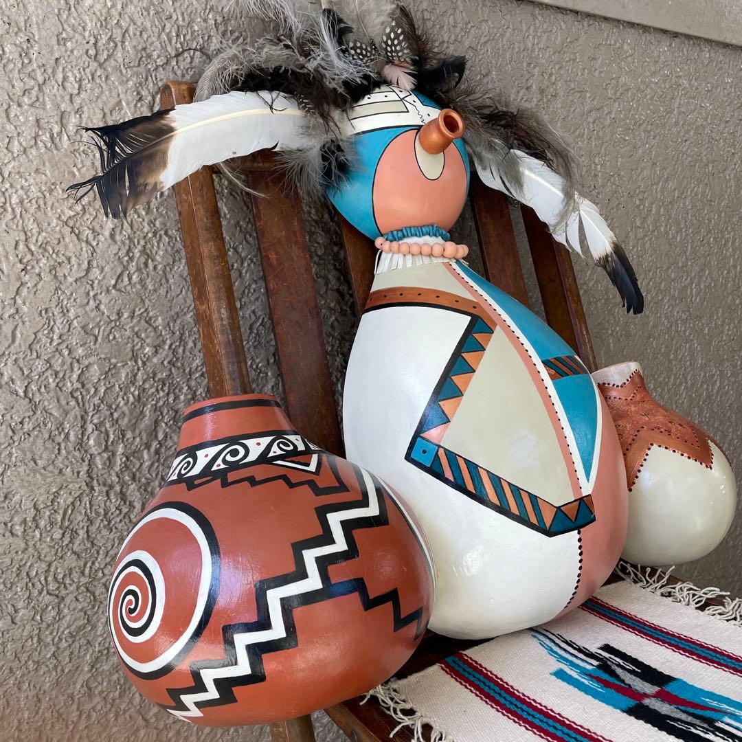 レアBIG！70s〜 ネイティブアメリカン カチナ＆壷の壁掛け　ナバホ族プエブロ