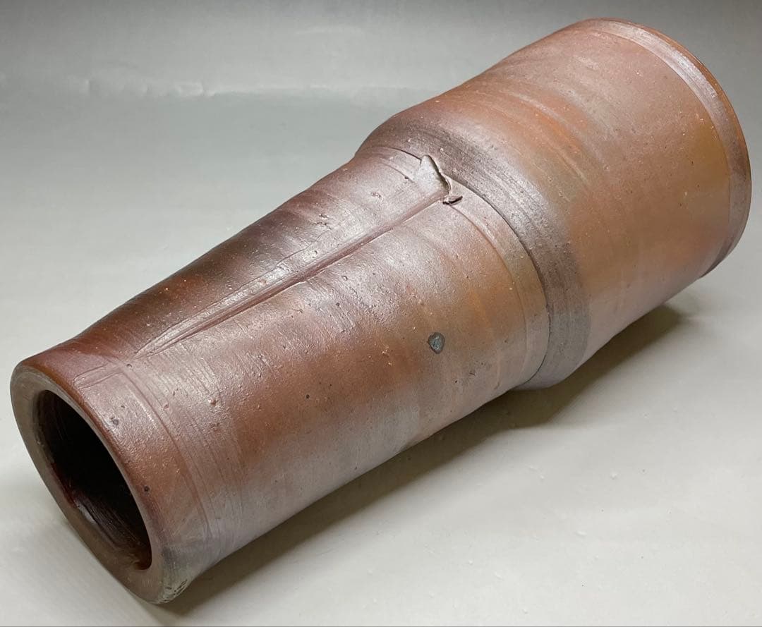 人間国宝　藤原雄　備前花入　備前焼　共箱　共布 　S013