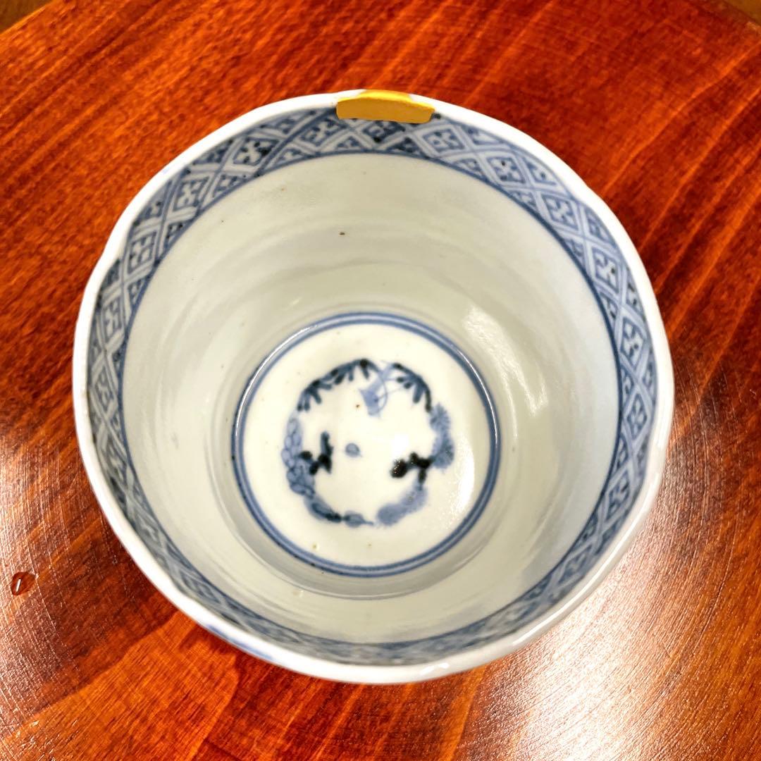 古伊万里　 蕎麦猪口　金継ぎ　美品　江戸初期　なでしこ　間下紗卍金継ぎ
