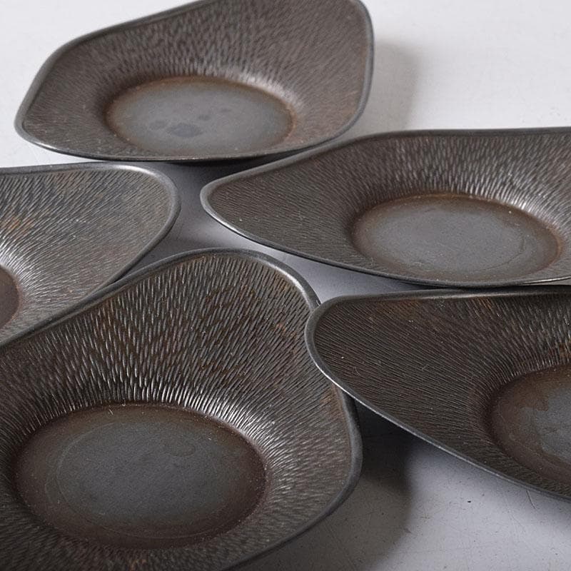 煎茶道具　壱輝作　古錫　茶托　5客　C　7765