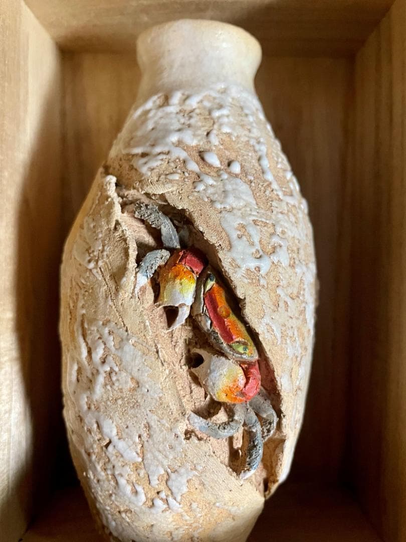 値下げ！【超年代お銚子、ぐい呑みセット】水月焼 初代作 蟹天神5点セット共箱付