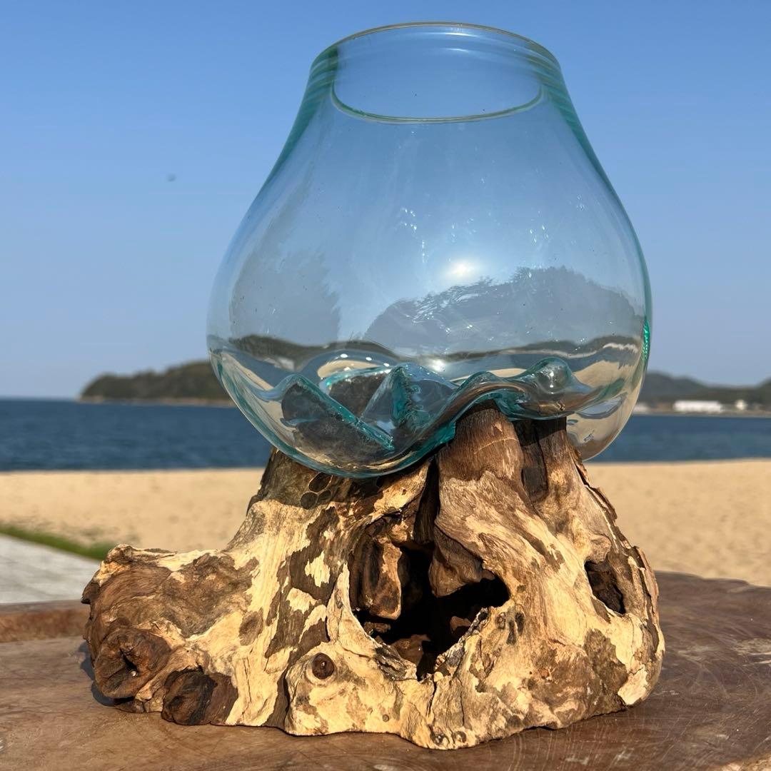 流木ガラスオブジェ大D 花瓶 金魚鉢 ガーデニング フラワーポット 水槽 アート