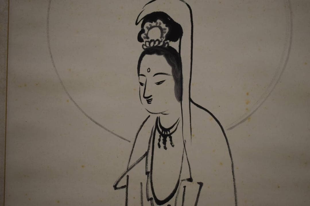 真作/関精拙/観音像画賛/桐極箱付/布袋屋掛軸HH-314