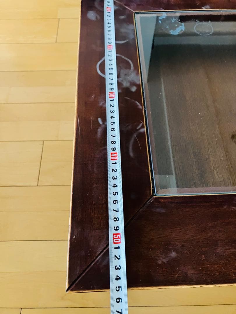 木製引き出し付き座卓 ガラス天板 約90cm x 60cm