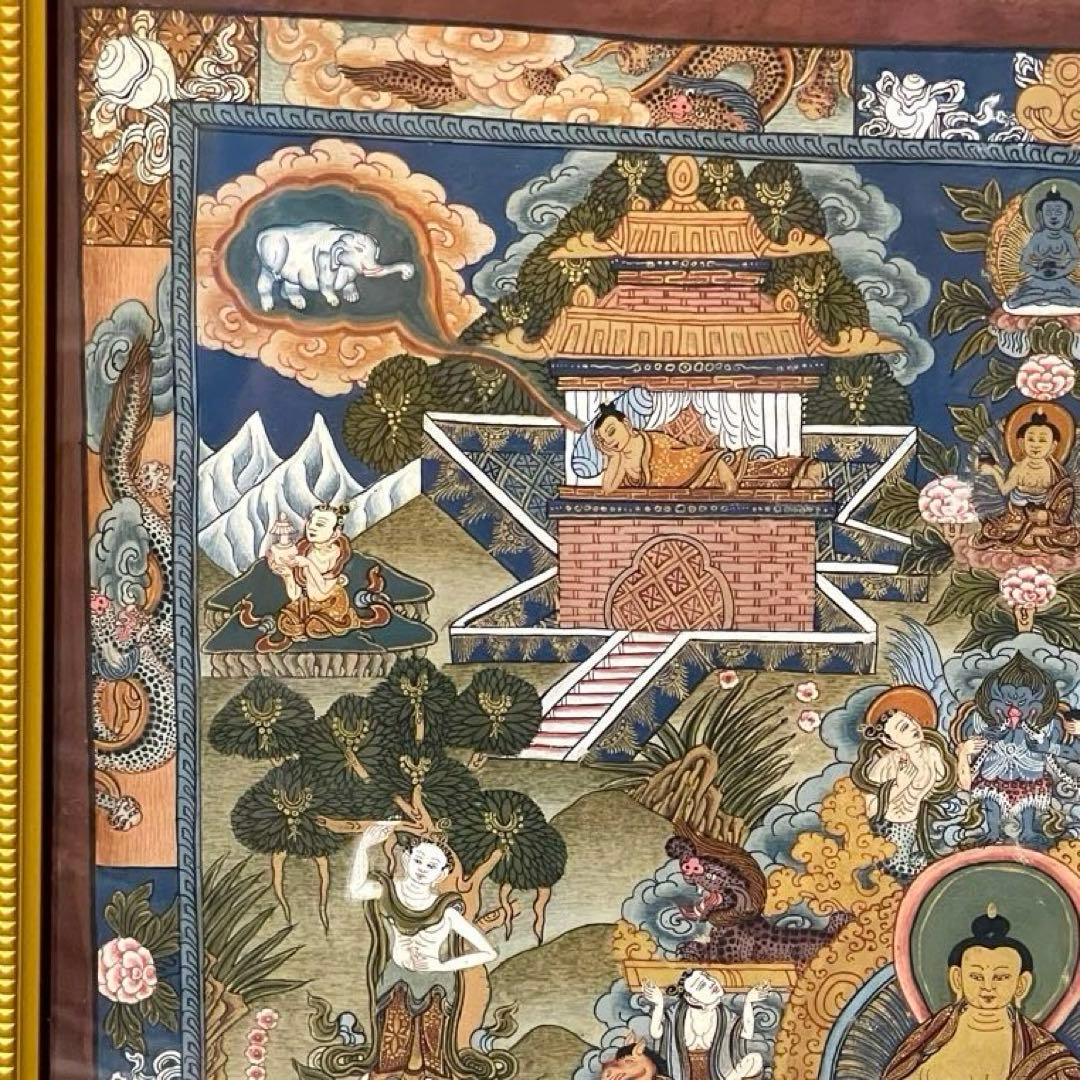 ネパール　カトマンズ　手描き仏画　曼荼羅　釈迦の生涯