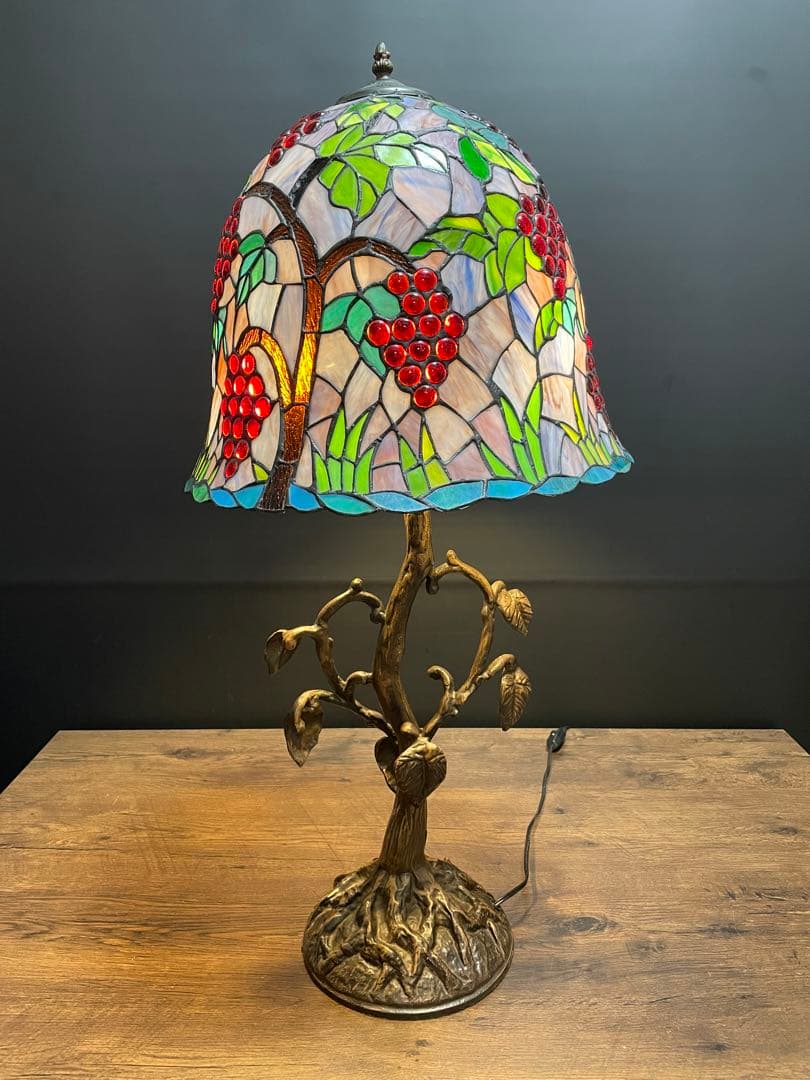 ヴィンテージ　ステンドグラステーブルスタンド　テーブルランプ　葡萄(大)88cm
