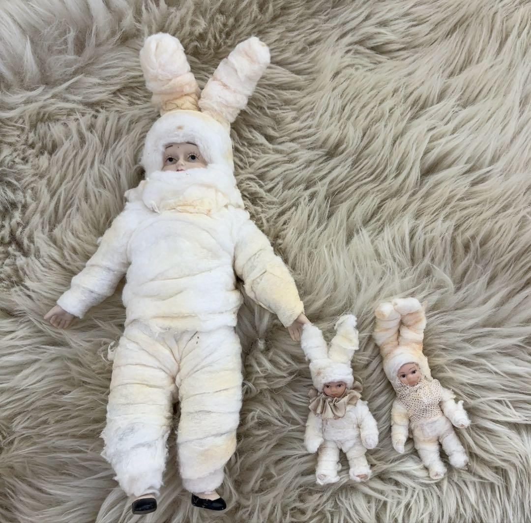 アンティーク雑貨 Handmade Cotton Bunny Dolls.
