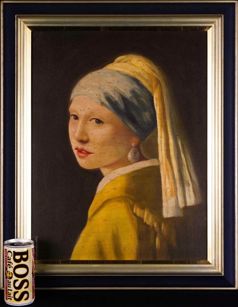 フェルメール　油彩　肉筆『耳飾りの少女』サイン　画廊シール　F6号　額　b636