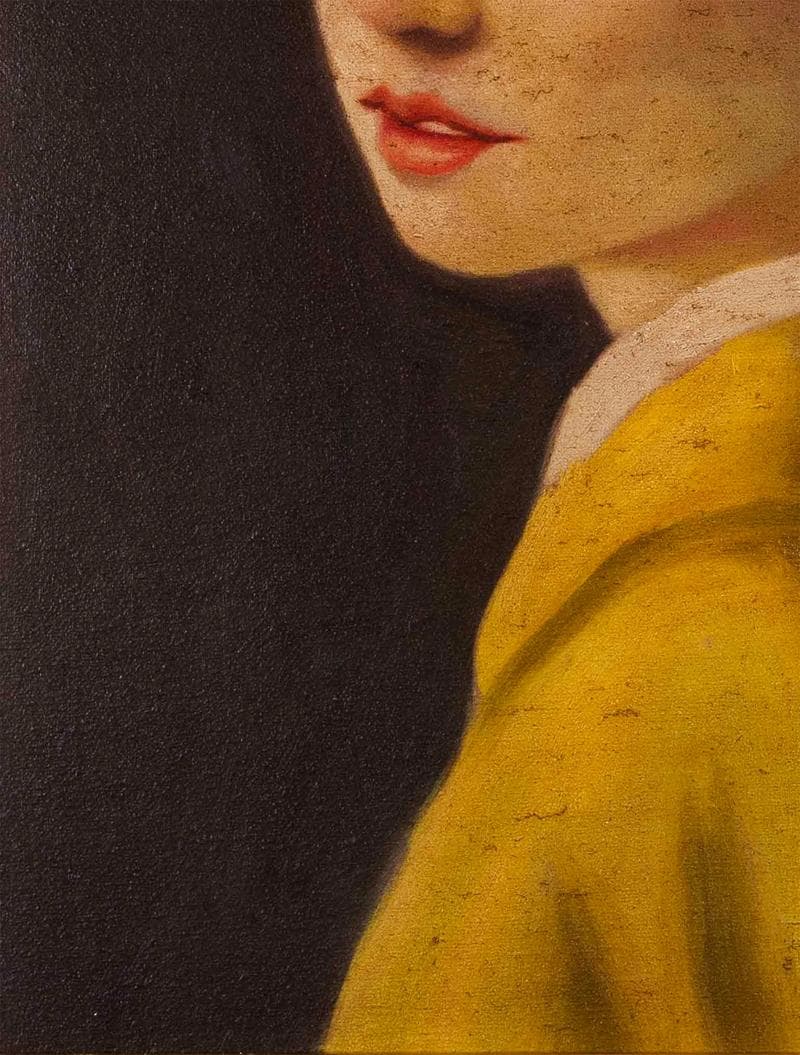 フェルメール　油彩　肉筆『耳飾りの少女』サイン　画廊シール　F6号　額　b636