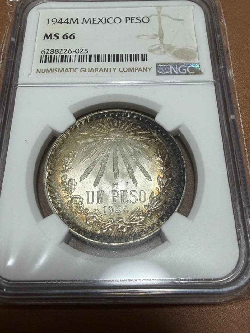 1944年 メキシコ 1ペソ 銀貨 NGC MS 66