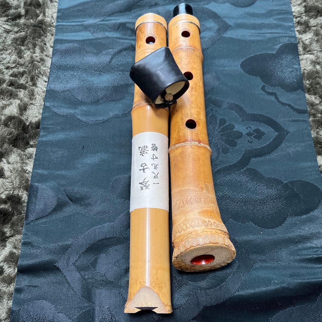 尺八 琴古流 在銘 中継ぎ緩み無し 一尺九寸管 籐巻き 銀三線 未使用品