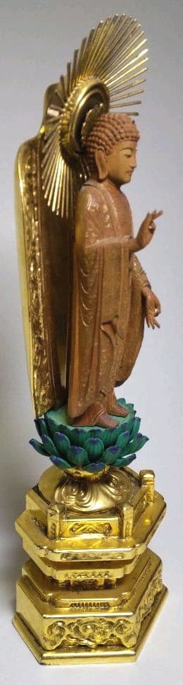 本格手彫り彫刻 阿弥陀如来 純金箔押し六角台座