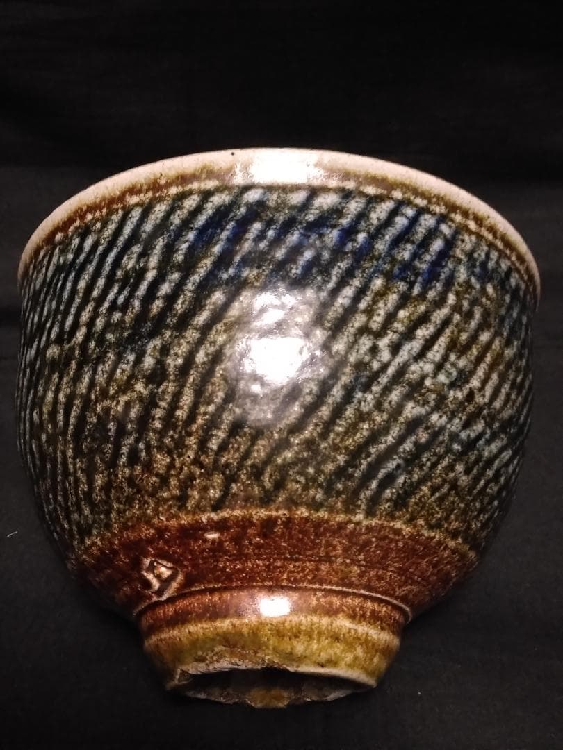 茶碗　人間国宝「島岡達三」作　共箱付塩釉象嵌縄文碗　達三、最上位作品になります。
