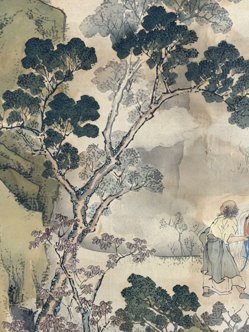 高田竹山筆　檀特山之圖　青緑法　掛軸　共箱　送料込み250902