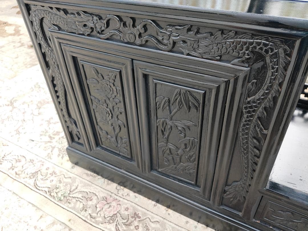 (送料設置込み) 高級茶棚☆飾り棚 ☆茶箪笥☆唐木☆収納棚☆透かし彫り☆無垢