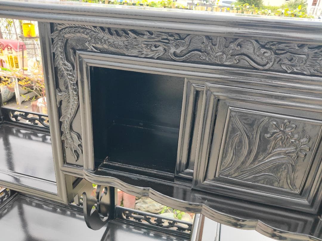 (送料設置込み) 高級茶棚☆飾り棚 ☆茶箪笥☆唐木☆収納棚☆透かし彫り☆無垢