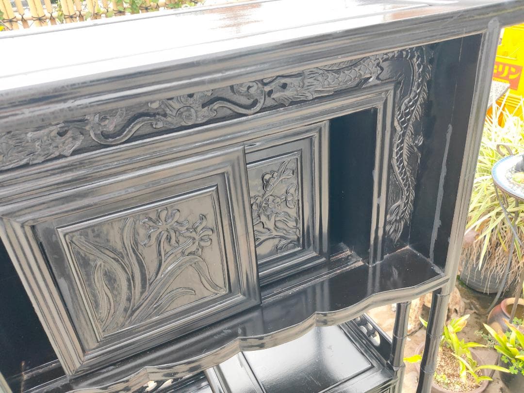 (送料設置込み) 高級茶棚☆飾り棚 ☆茶箪笥☆唐木☆収納棚☆透かし彫り☆無垢