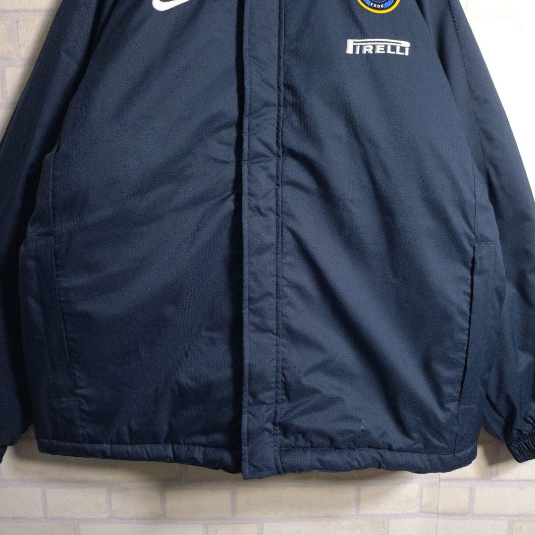 ナイキ★00s インテル 刺繍ロゴ 裏フリース 中綿 ナイロンジャケット 紺 M