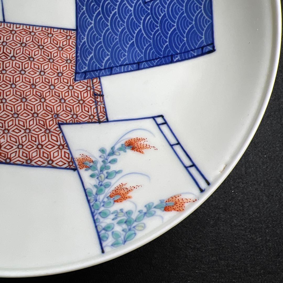 時代　色鍋島　八寸皿　塗木箱付　直径21㎝　東Y8-0109☆2Fタサオ