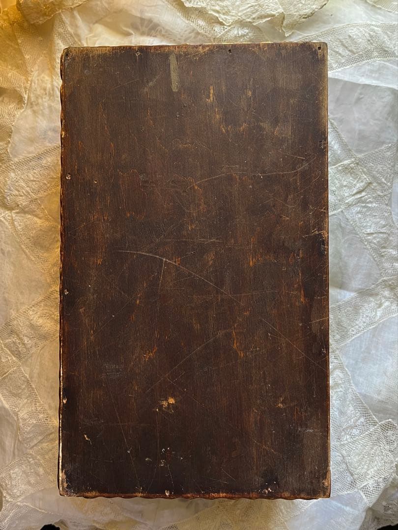 ◆フランスアンティーク｜手作り古い木箱、手書き油絵花小物入れアールヌーボー絵画