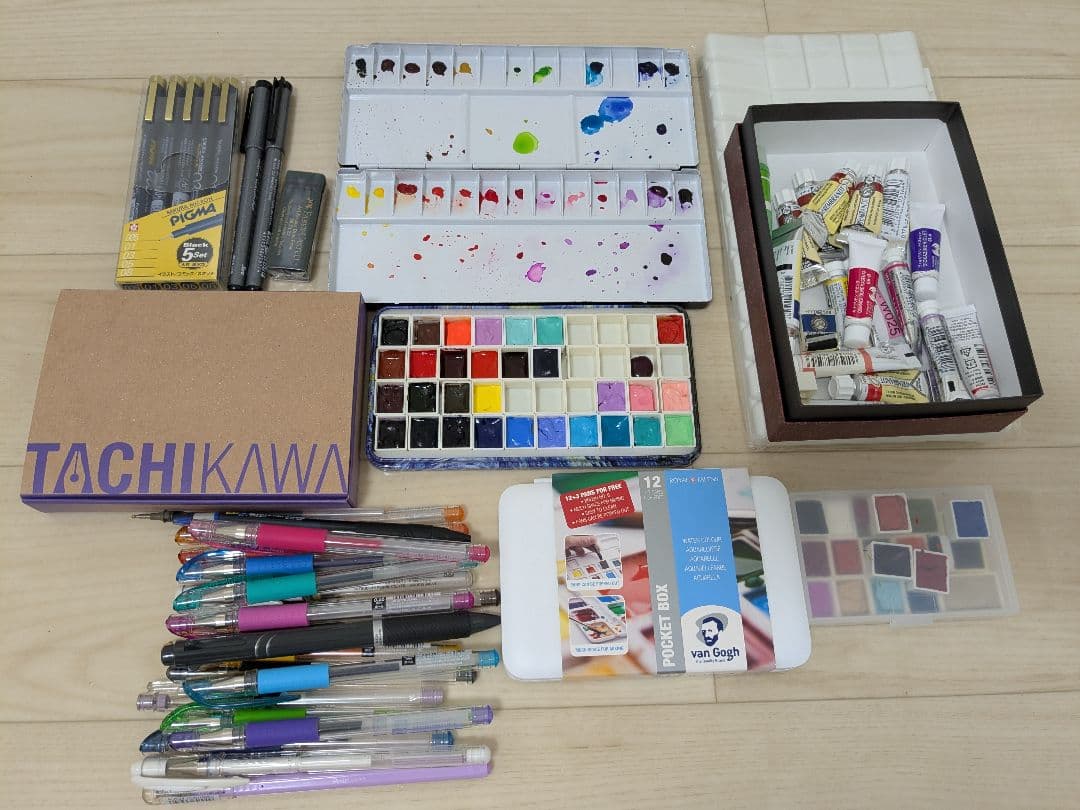 画材セット　水彩　ペン類　水彩筆　ホルベイン　ウィンザー＆ニュートンなど