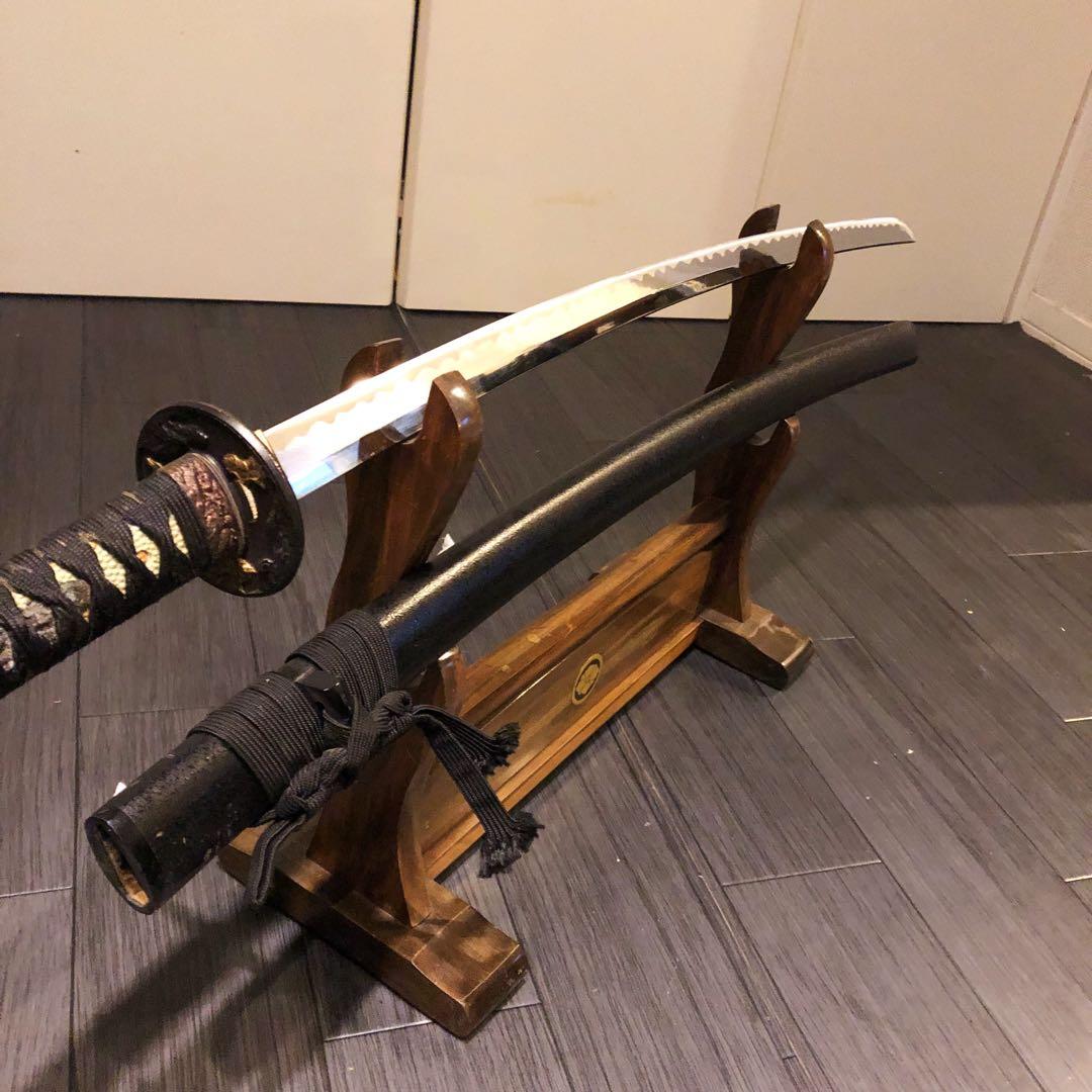 高級模造刀　黒拵え　居合刀　研波刃　合金　本格模擬刀