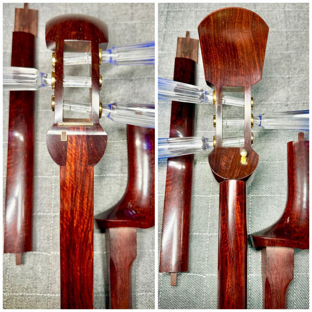【虎杢】津軽三味線 金細 K9 綾杉胴 極上 トチ 紅木 糸巻 胴掛 美品 太棹
