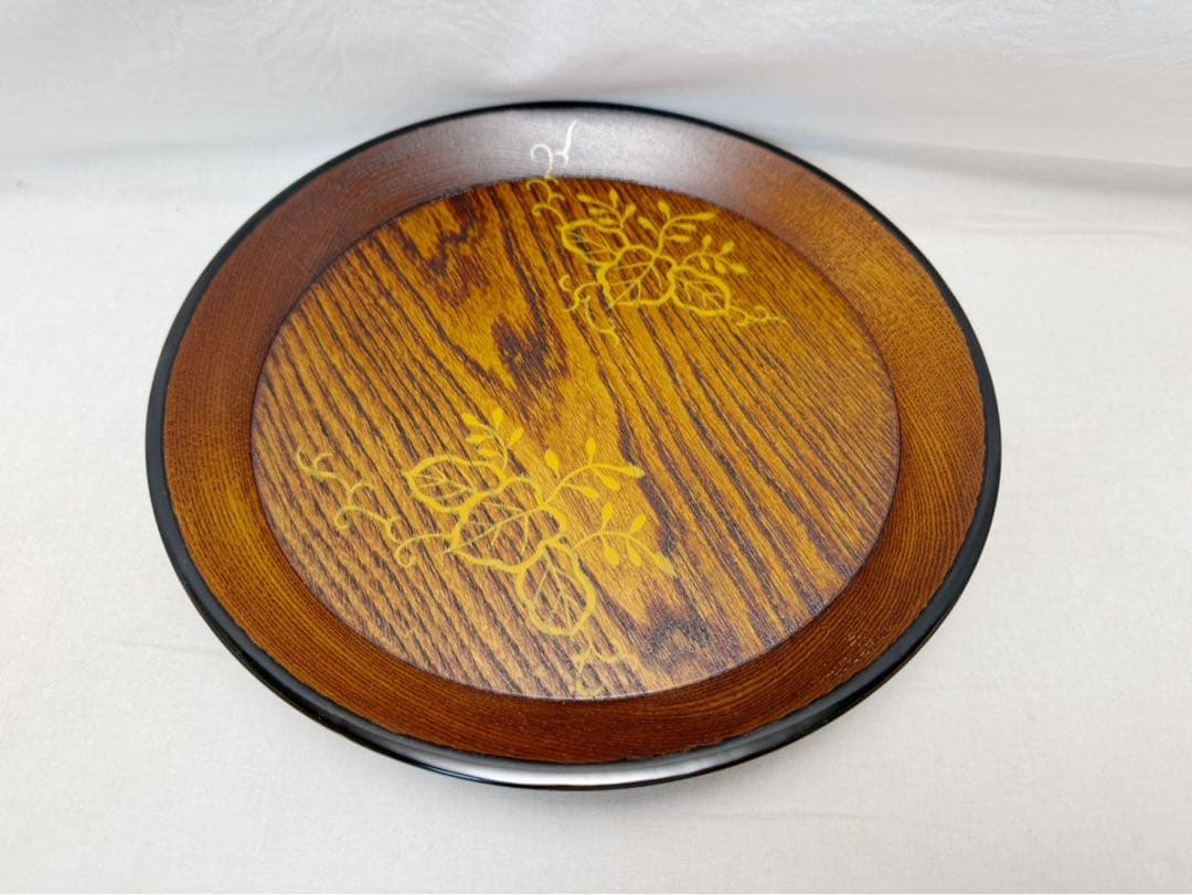 未使用 茶道具 京都の塗師 北村葵春作 惺斎好写欅摺漆踊桐絵 菓子盆 三つ足共箱