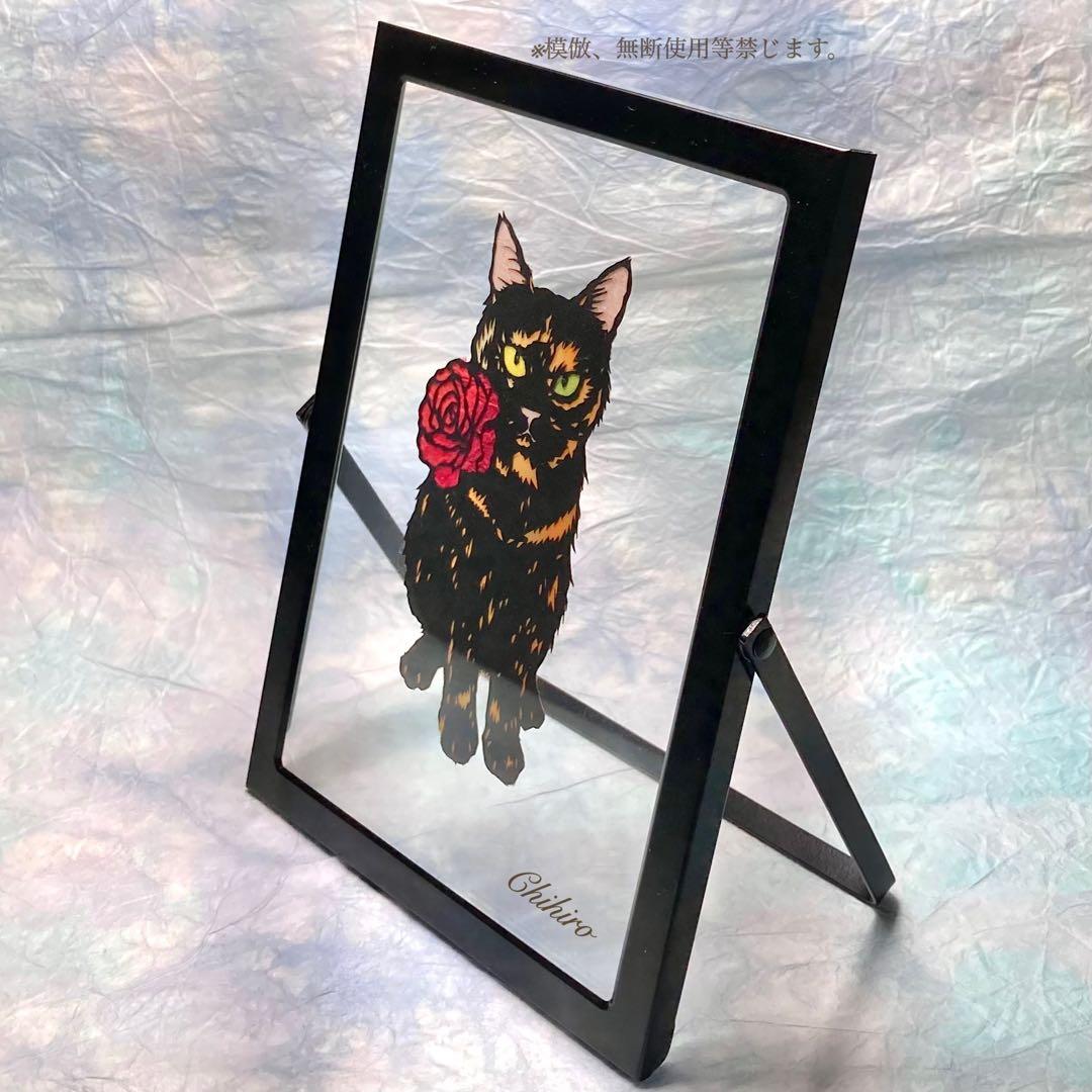 絵画 猫 切り絵 日本画 猫の絵 猫雑貨 黒猫 さび猫 和紙 ペーパーアート