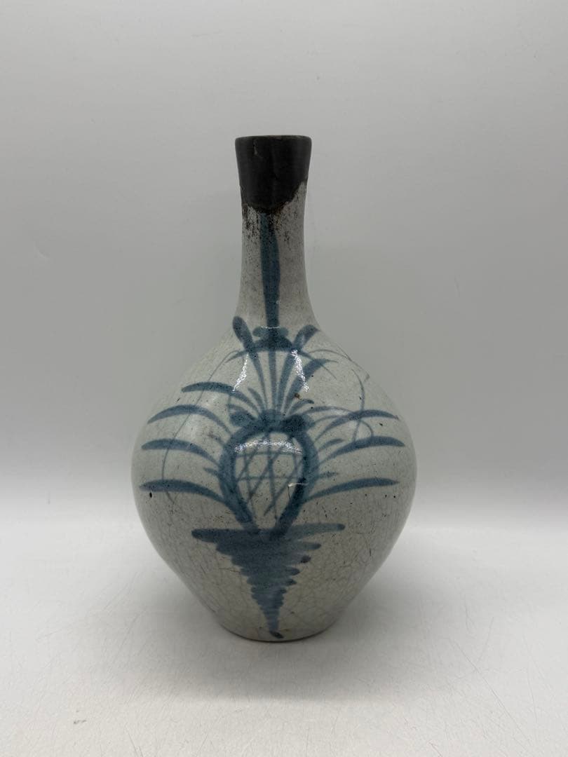 古伊万里　染付　鶴首瓶　染付草花紋　送料込み260202